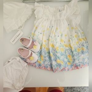 Janie and Jack Set, Dress, shoes, cap, and undies